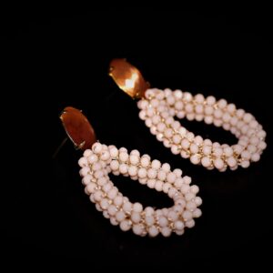 Boma beaded beige cat-eyes earrings