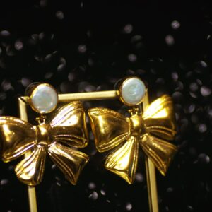 Brass Bow Earrings ( Pearl)
