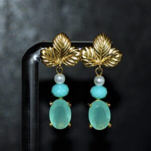 Aqua Chalcedony Zirconia (Leaf Earrings)