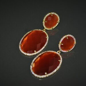 Cat-Eye Drop Earrings Orange ( Oval Cut )