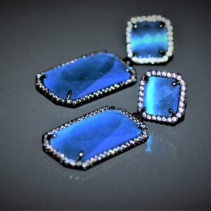 Cat-Eye Drop Earrings Blue ( Diamond Cut )
