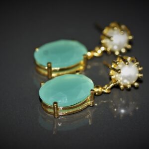 Aqua Chalcedony Zirconia (Pearl Earrings)