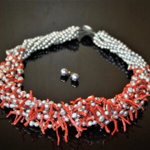 Coral and pearl couture necklace