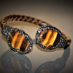 J Wooven Leather Bracelet (Tiger-Eye)