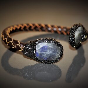 J Wooven Leather Bracelet (Labradorite)