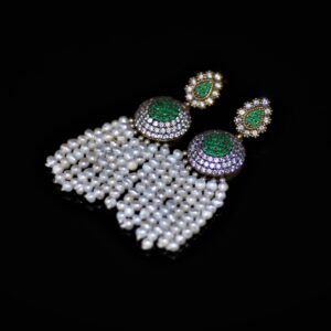 Vintage emerald hued tassel earrings