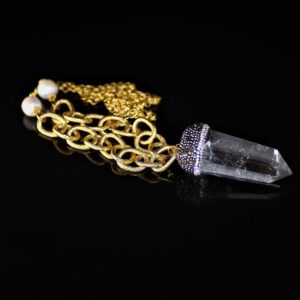 Crystal quartz and brass necklace