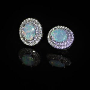 White opal oval studs