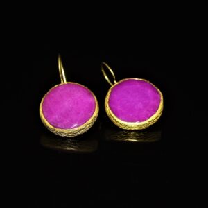 Pink agate brass earrings