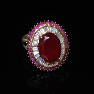 Red onyx oval silver ring