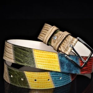 Silver bright hued patchwork belt