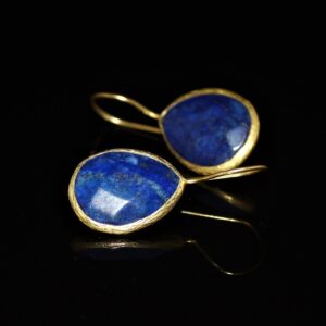 Lapis teardrop brass earrings