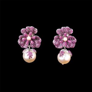 Crystal Floral Earrings (Pearl)